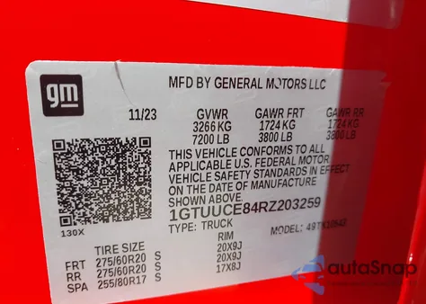 2024 GMC Sierra 4Wd Short Box Elevation With 3Sb из США, поврежденный, VIN 1GTUUCE84RZ203259